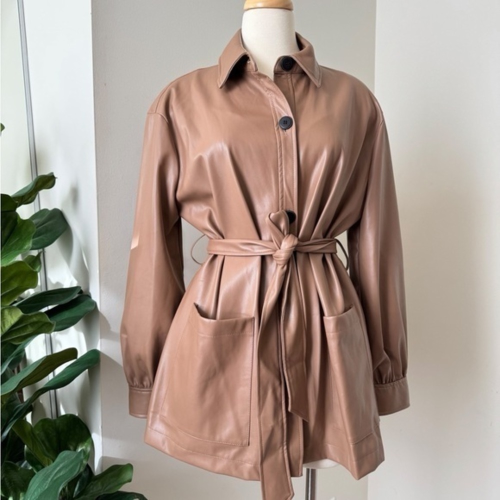 Faux leather Belted Jacket